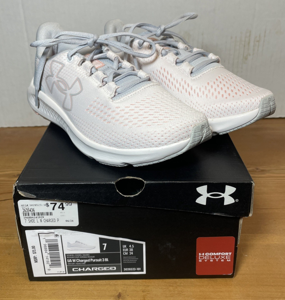 Under Armour Women's UA W Charged Pursuit 3 BL Running Shoes White/Gray New SZ 7